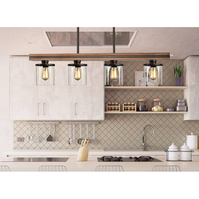 17 Stories Continia 4 Light Oiled Bronze/ Solid Wood Kitchen Island